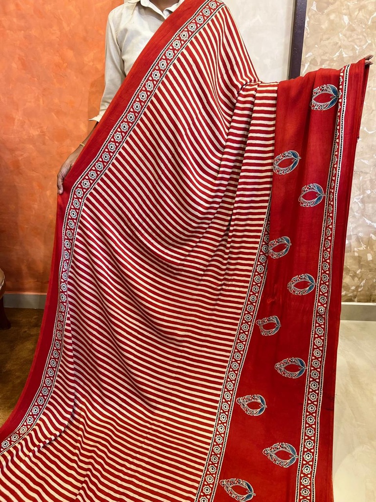 Premium Ajrakh Modal Silk Saree 5033