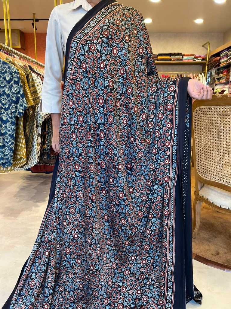 Premium Ajrakh Modal Silk Saree 5033