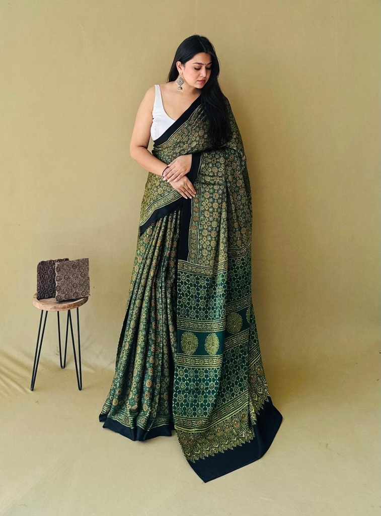 Premium Ajrakh Modal Silk Sarees 4243