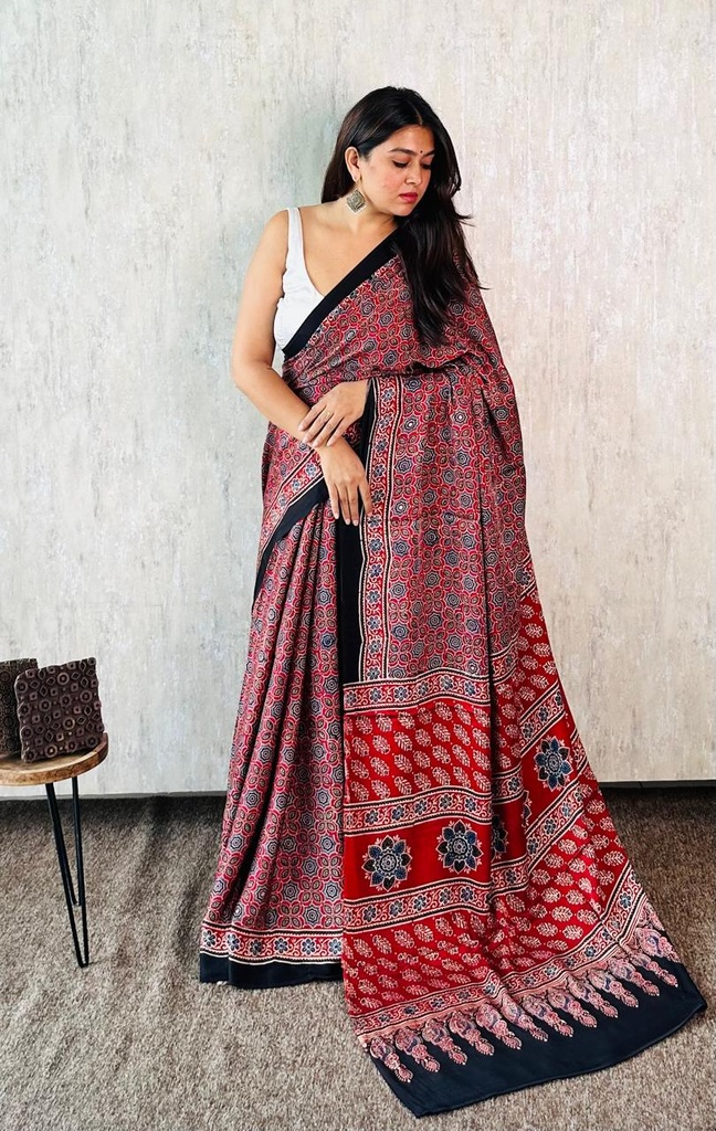 Premium Ajrakh Modal Silk Sarees 4243