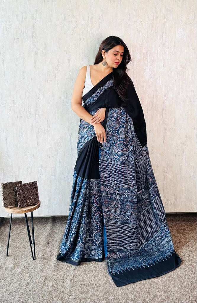 Premium Ajrakh Modal Silk Sarees 4243