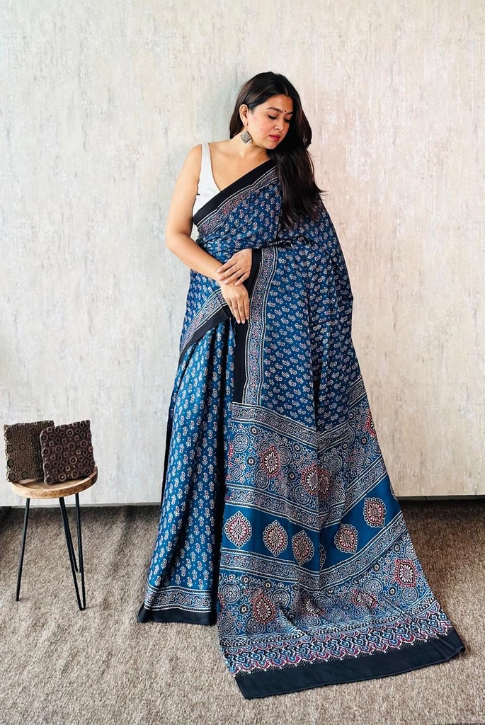 Premium Ajrakh Modal Silk Sarees 4243