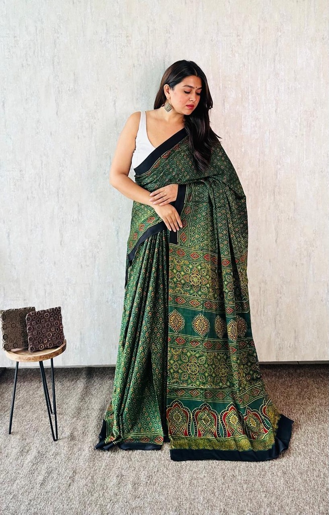 Premium Ajrakh Modal Silk Sarees 4243