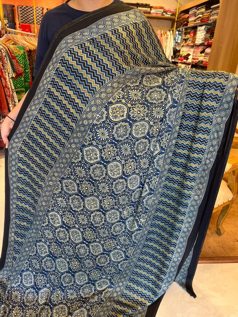 Premium Ajrakh Modal Silk Saree 5033