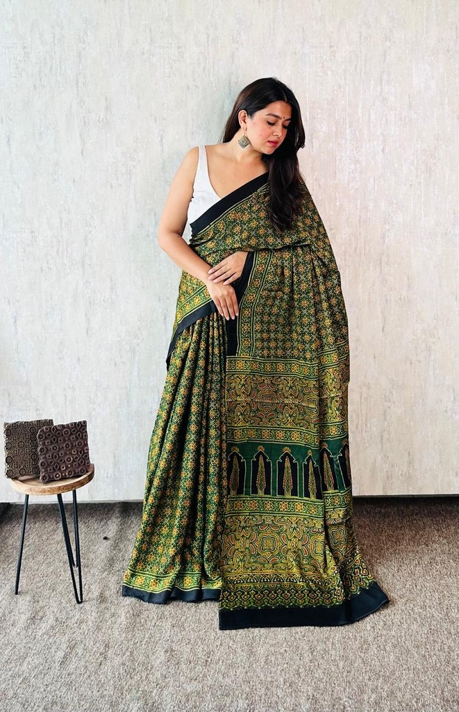 Premium Ajrakh Modal Silk Sarees 4243