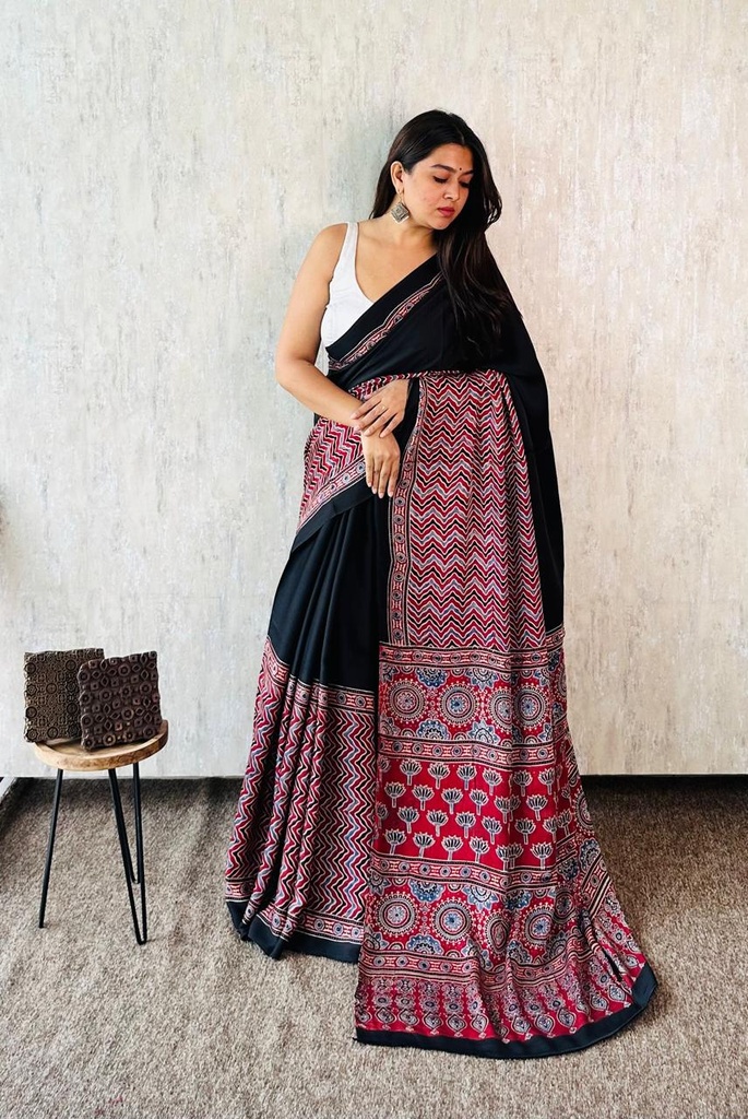 Premium Ajrakh Modal Silk Sarees 4243