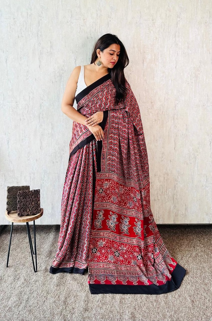 Premium Ajrakh Modal Silk Sarees 4243