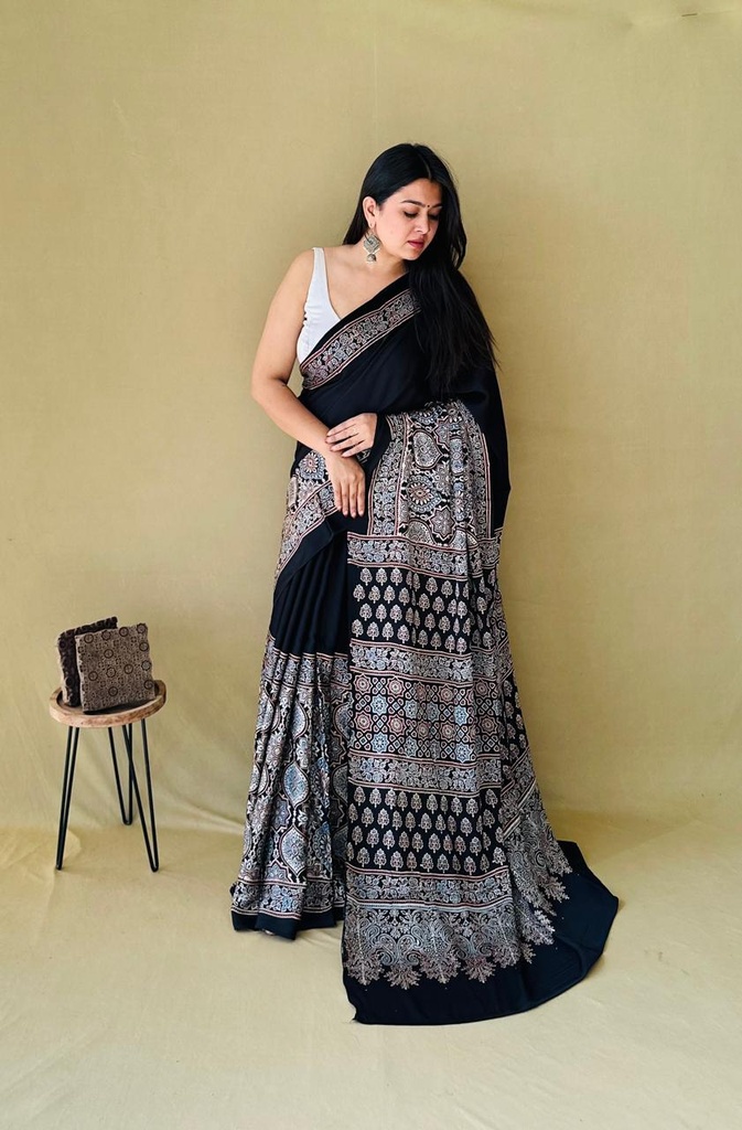 Premium Ajrakh Modal Silk Sarees 4243