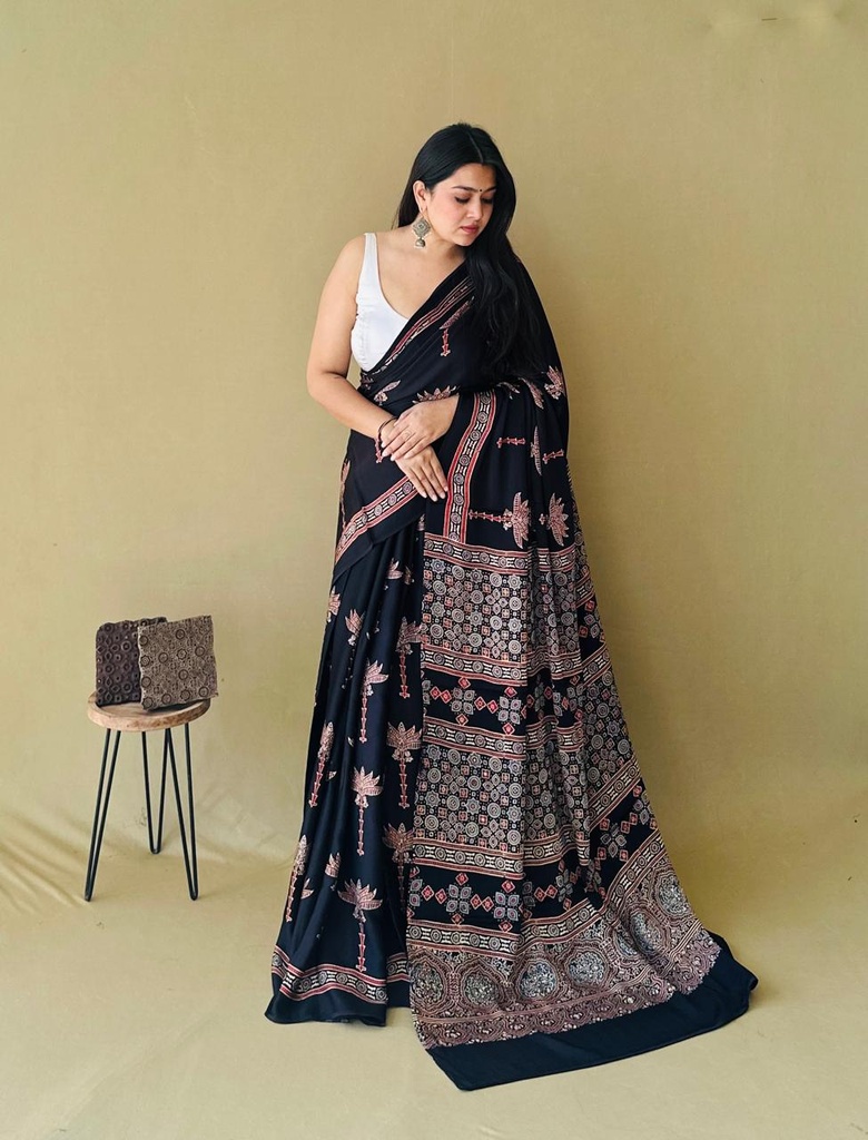 Premium Ajrakh Modal Silk Sarees 4243