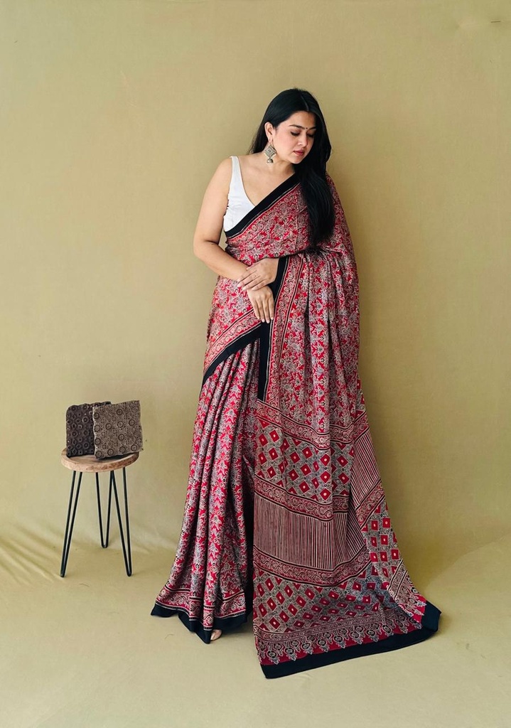 Premium Ajrakh Modal Silk Sarees 4243