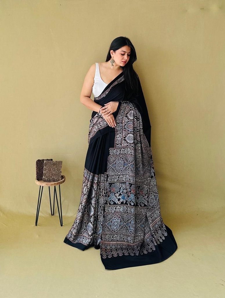 Premium Ajrakh Modal Silk Sarees 4243