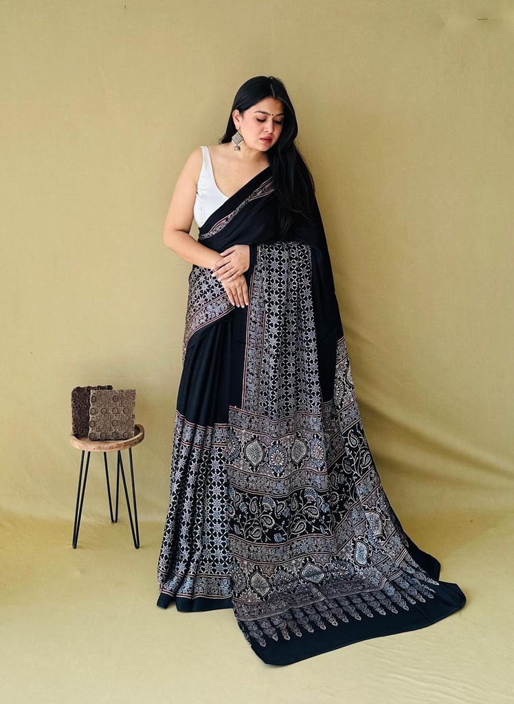 Premium Ajrakh Modal Silk Sarees 4243
