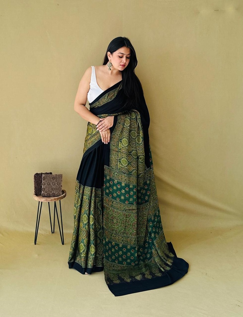 Premium Ajrakh Modal Silk Sarees 4243