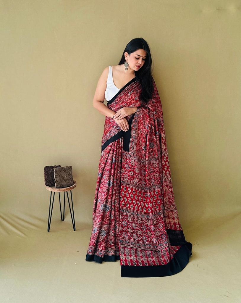 Premium Ajrakh Modal Silk Sarees 4243