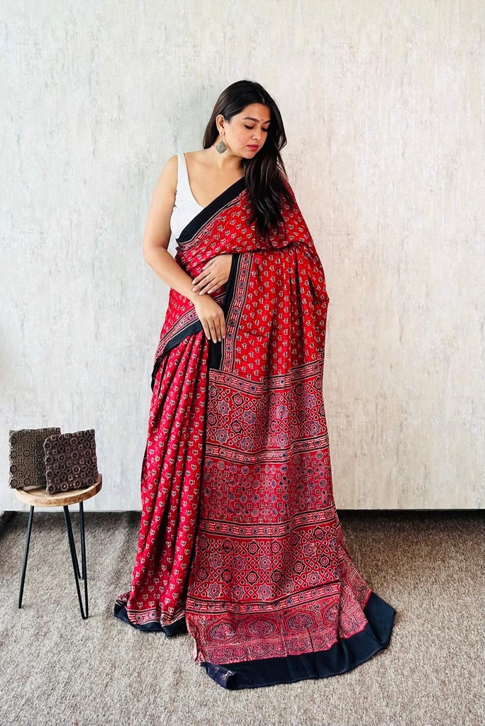 Premium Ajrakh Modal Silk Sarees 4243