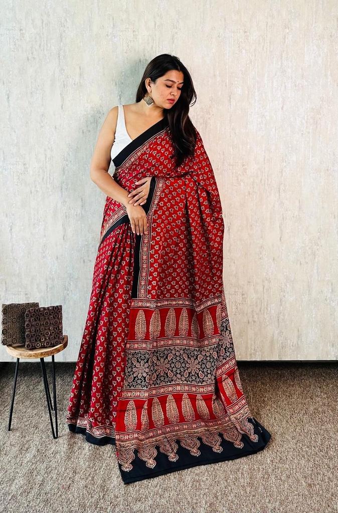 Premium Ajrakh Modal Silk Sarees 4243