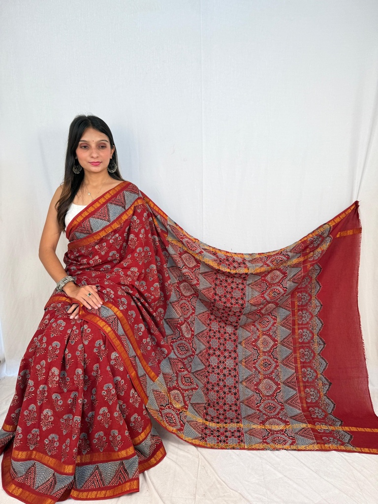 Ajrakh Sungudi Cotton Sarees 5043