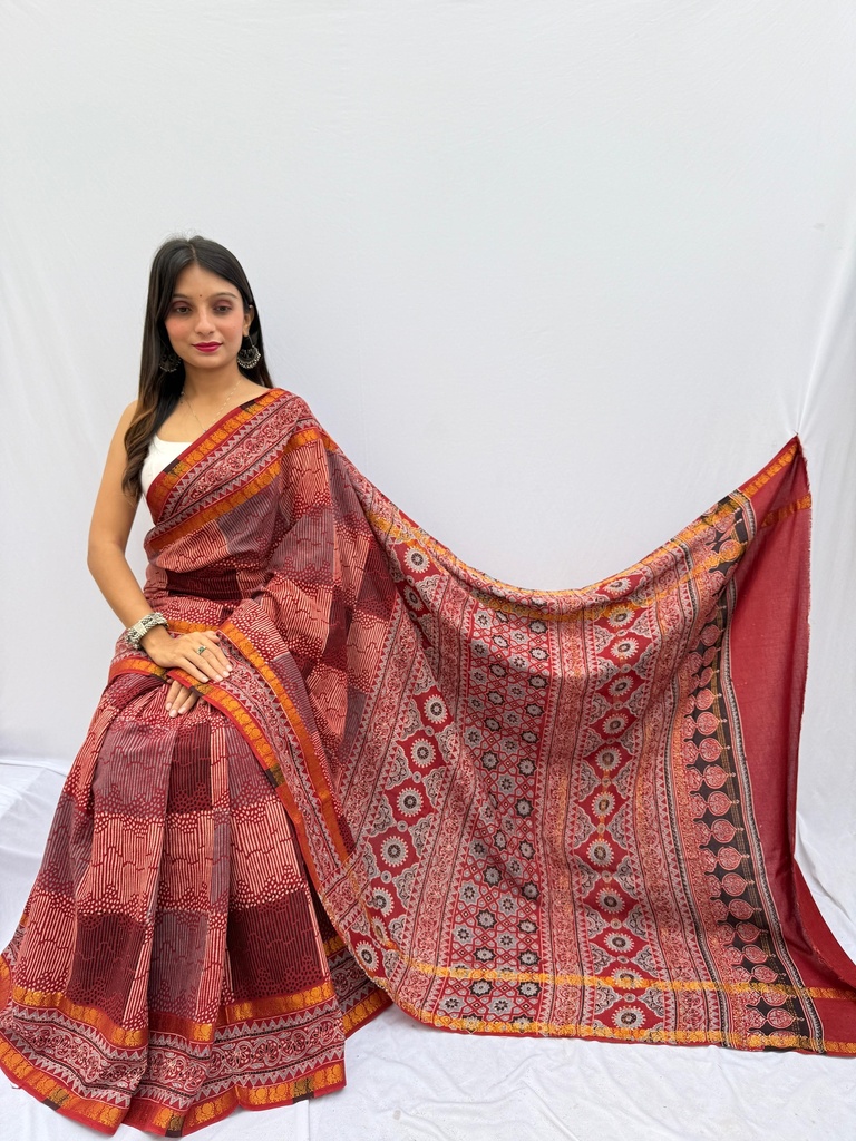 Ajrakh Sungudi Cotton Sarees 5043