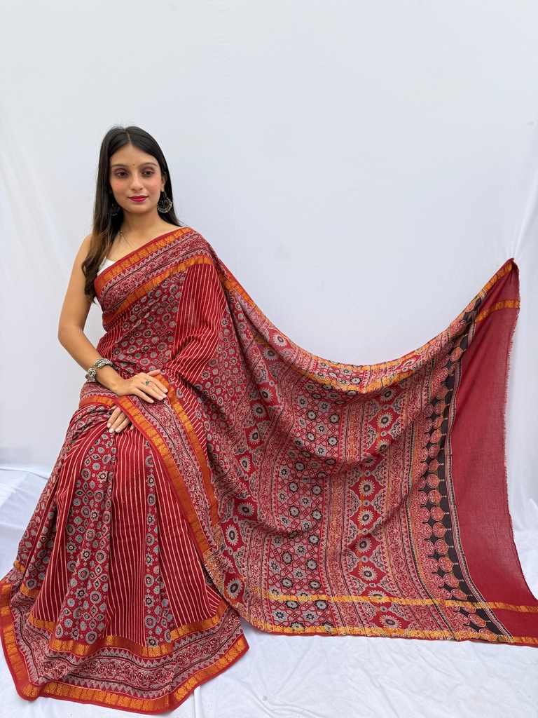 Ajrakh Sungudi Cotton Sarees 5043