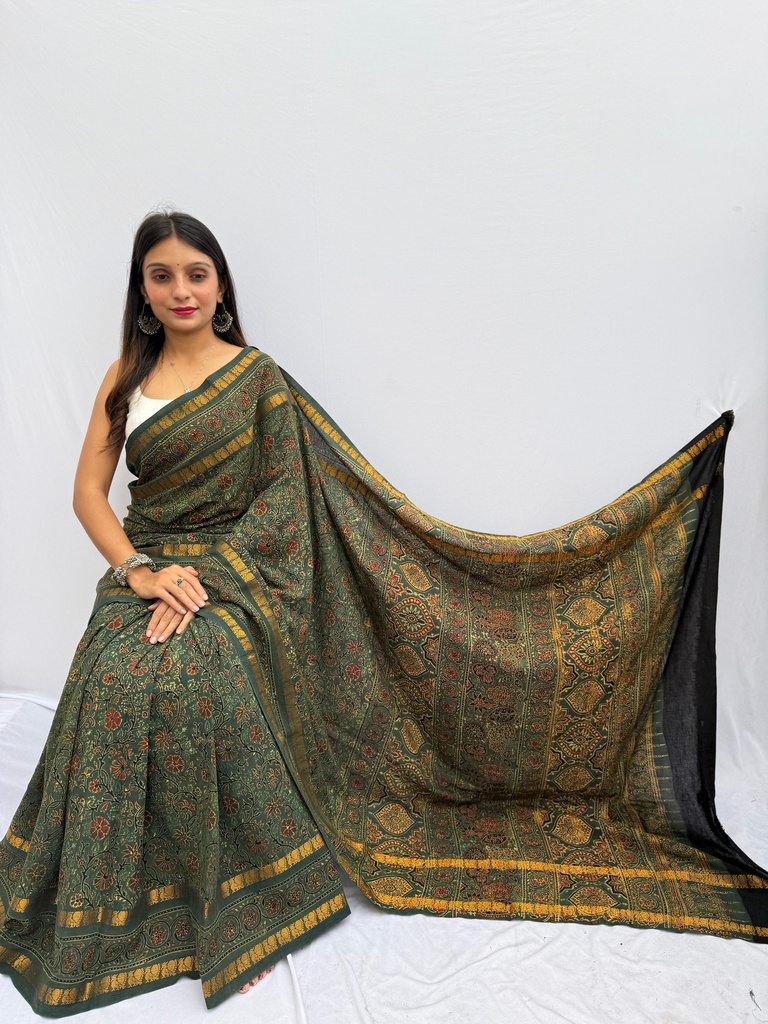 Ajrakh Sungudi Cotton Sarees 5043