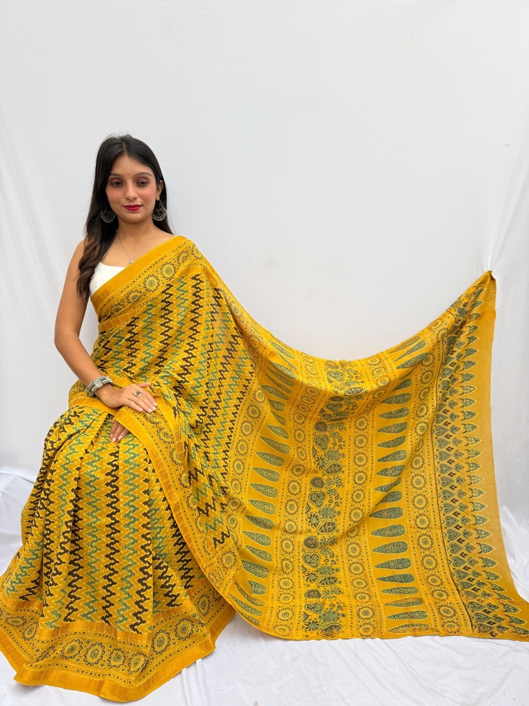 Ajrakh Sungudi Cotton Sarees 5043
