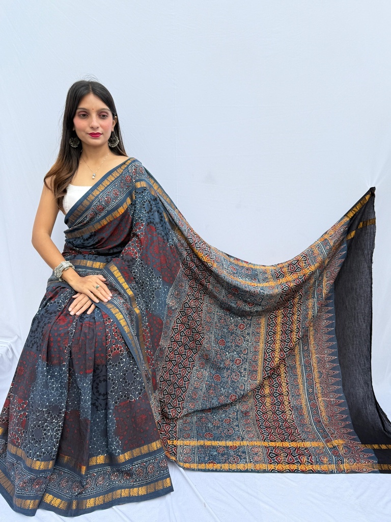 Ajrakh Sungudi Cotton Sarees 5043