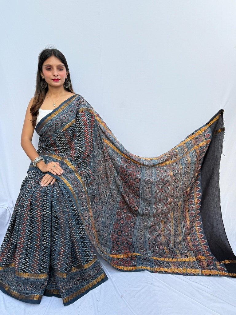 Ajrakh Sungudi Cotton Sarees 5043