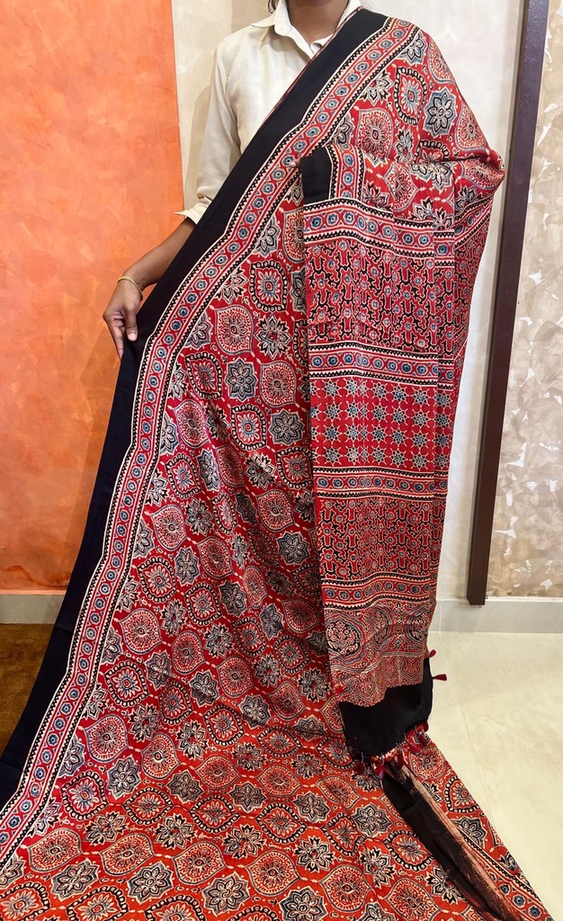 Ajrakh Modal Silk Saree 5048