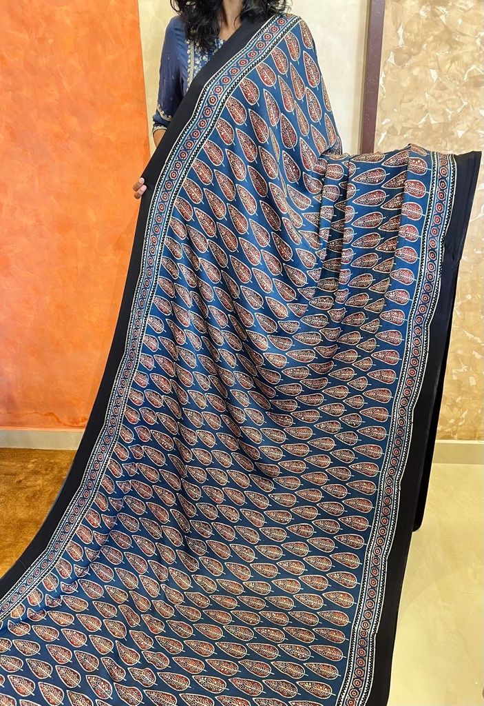 Ajrakh Modal Silk Saree 5048