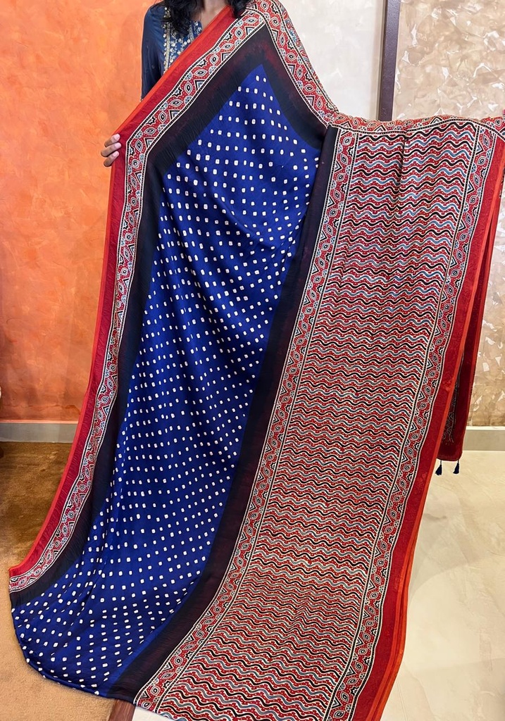 Ajrakh Modal Bandhini Saree 