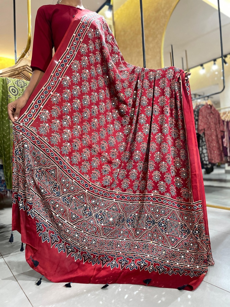 Ajrakh Silk Mirror Dupatta 5035