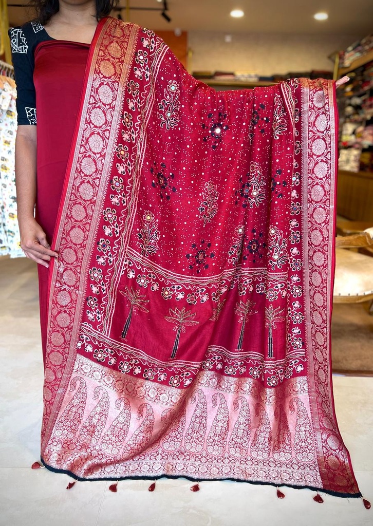 Ajrakh Dola Silk Dupatta 5035