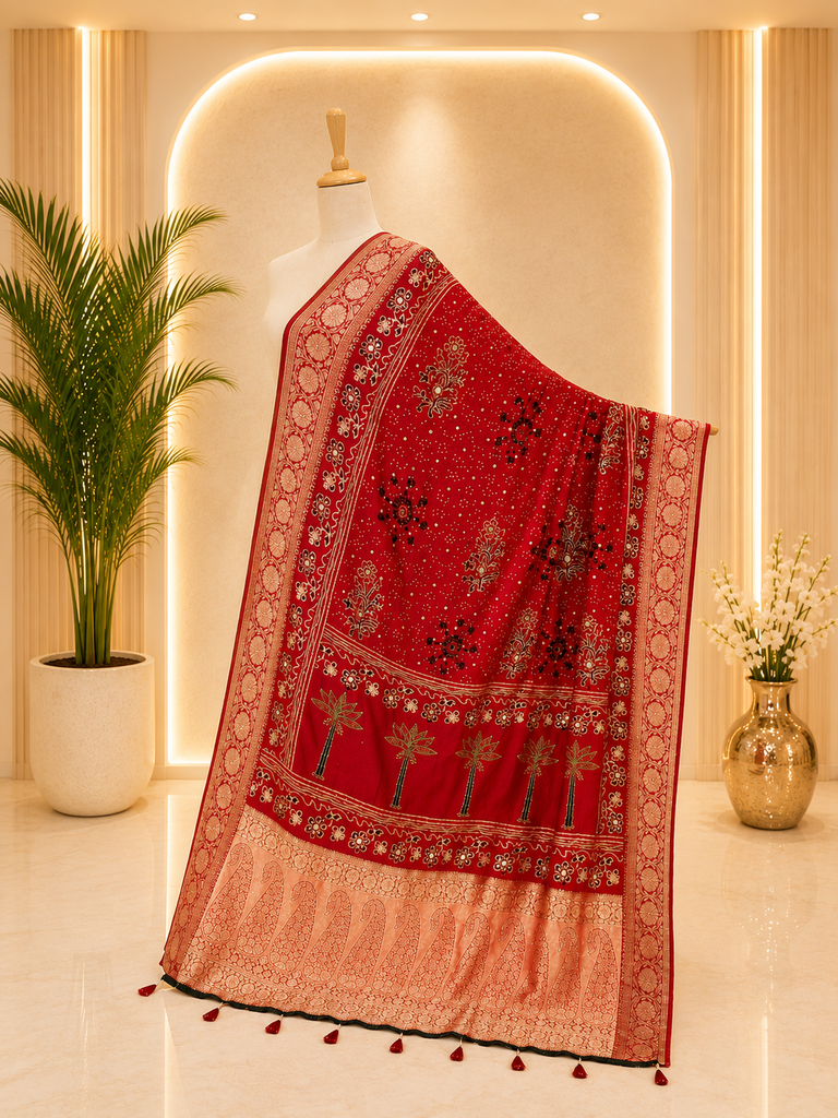 Ajrakh Dola Silk Dupatta 5035