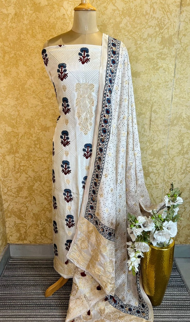 Ajrakh Dola Silk Top and Dupatta Set 5048