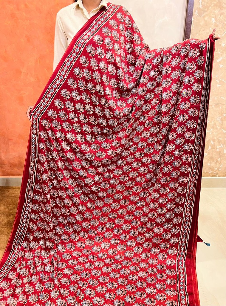 Ajrakh Modal Silk Mirror Saree 5036