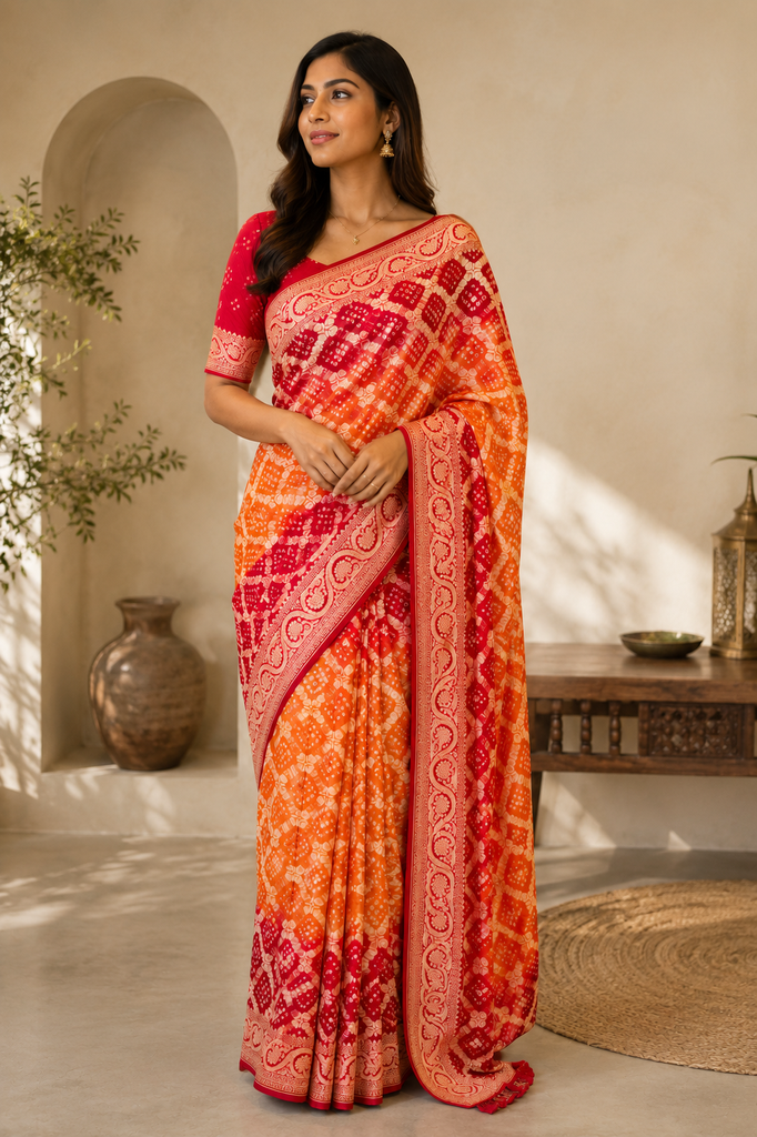 Georgette Bandhini Saree 4552