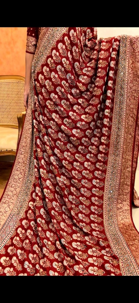 Premium Ajrakh Silk Saree 5036