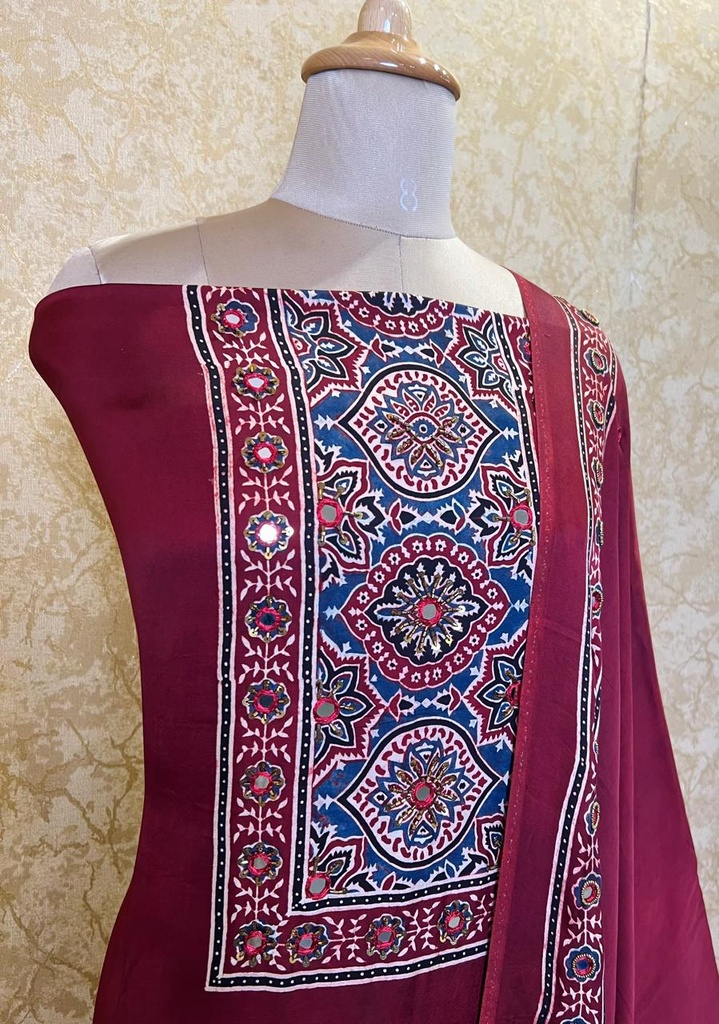 Premium Ajrakh Modal Silk Top and Dupatta Sets 5012