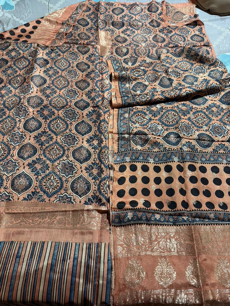 Ajrakh Dola Silk Top and Dupatta Set 5048