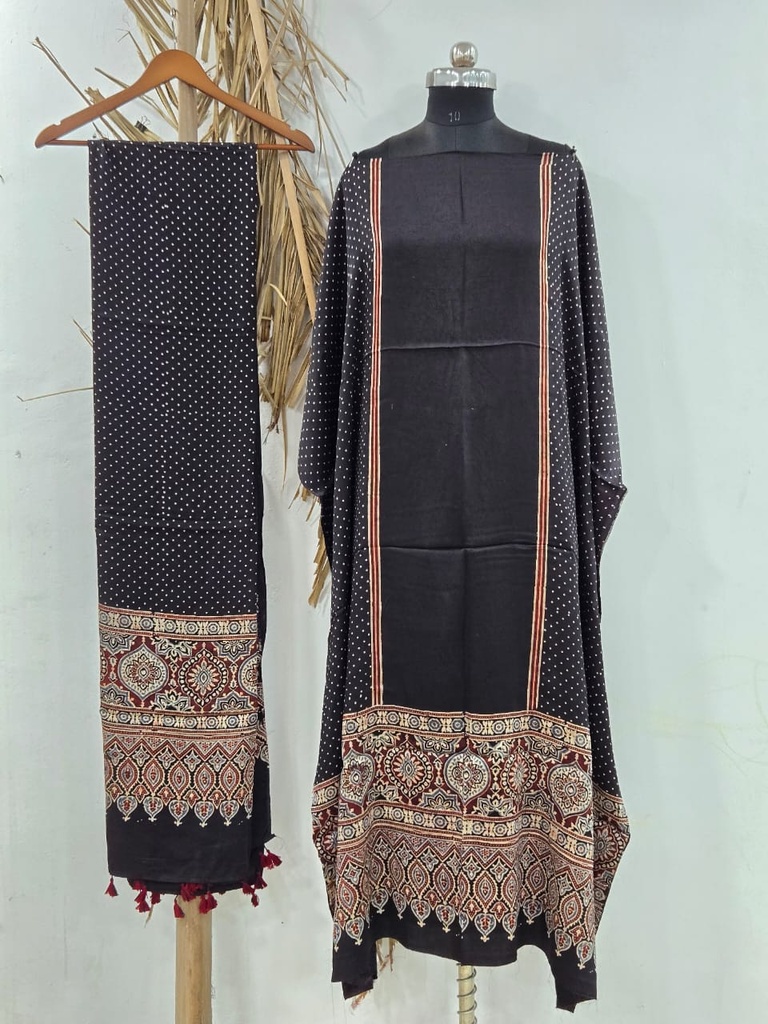 Ajrakh Modal Silk Top and Dupatta Set 5048