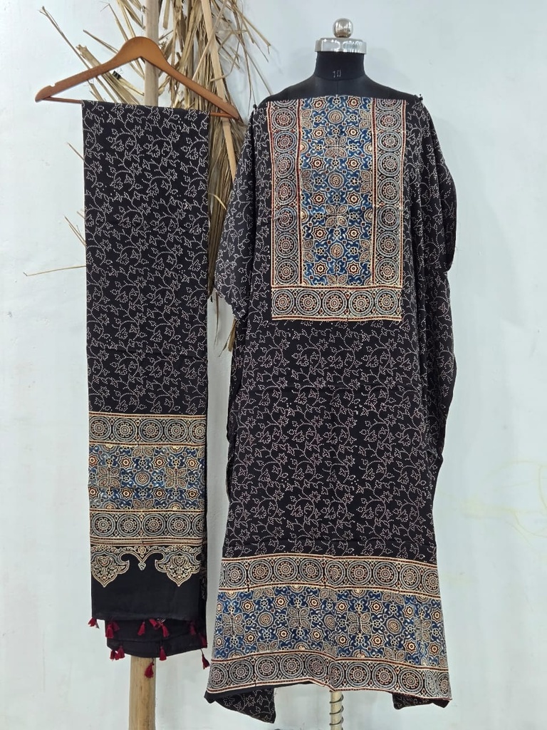 Ajrakh Modal Silk Top and Dupatta Set 5048