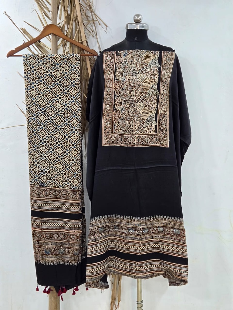 Ajrakh Modal Silk Top and Dupatta Set 5048