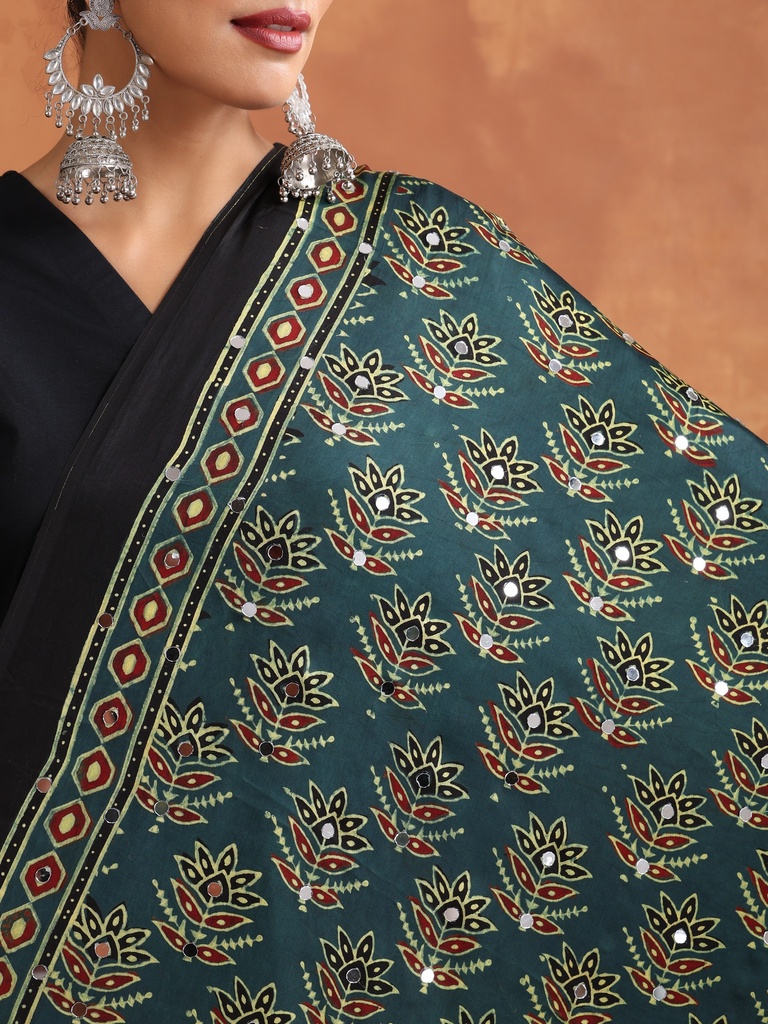 Ajrakh Mirror work  Silk Dupatta 5035 