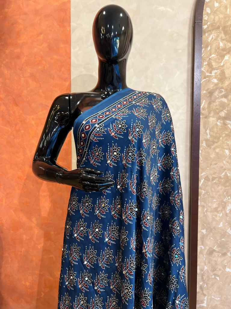 Ajrakh Mirror work  Silk Dupatta 5035 