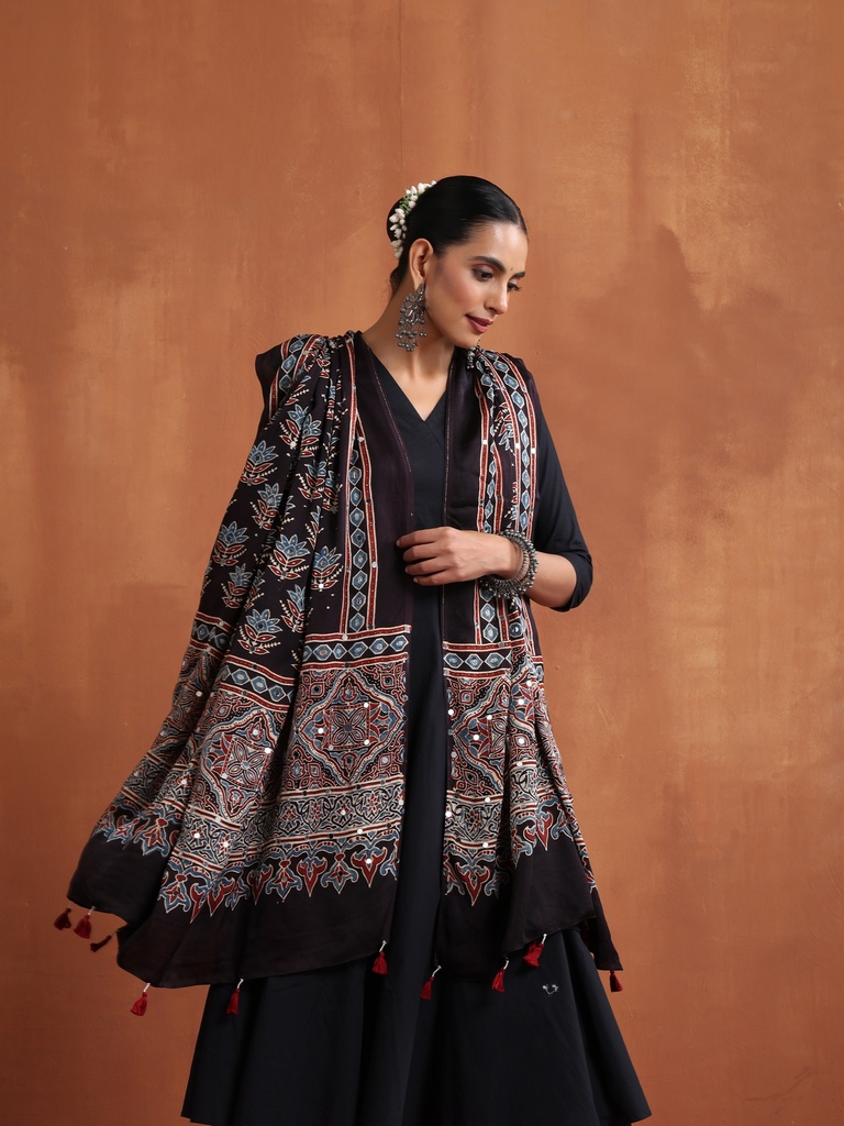 Ajrakh Mirror work  Silk Dupatta 5035 