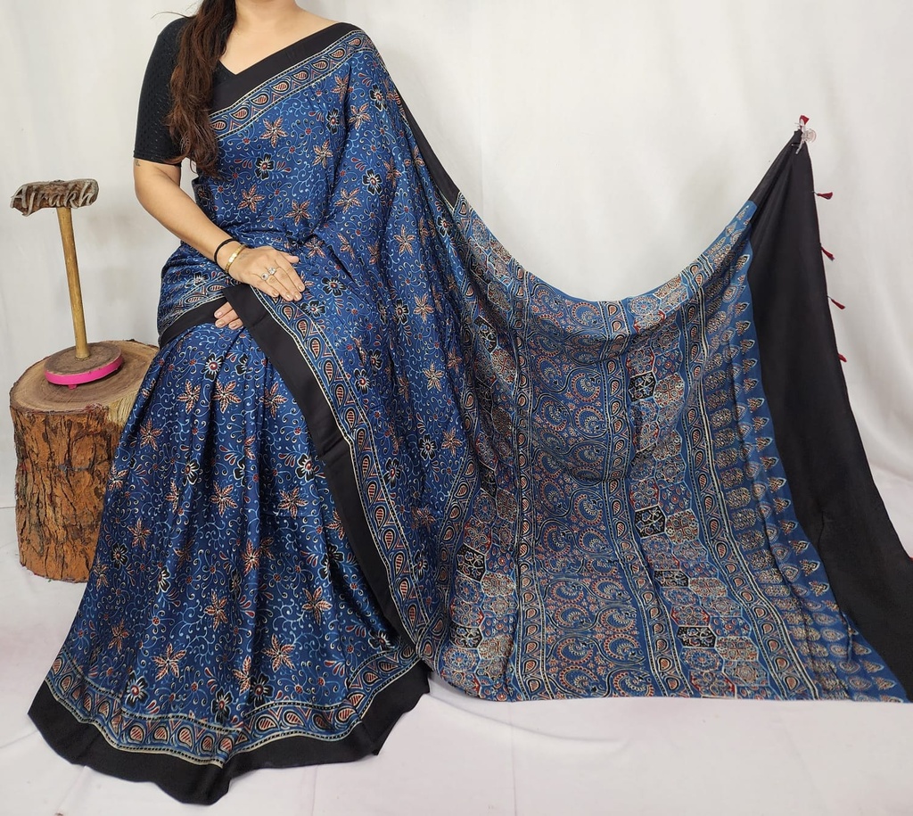 Ajrakh Modal Silk Saree 5033