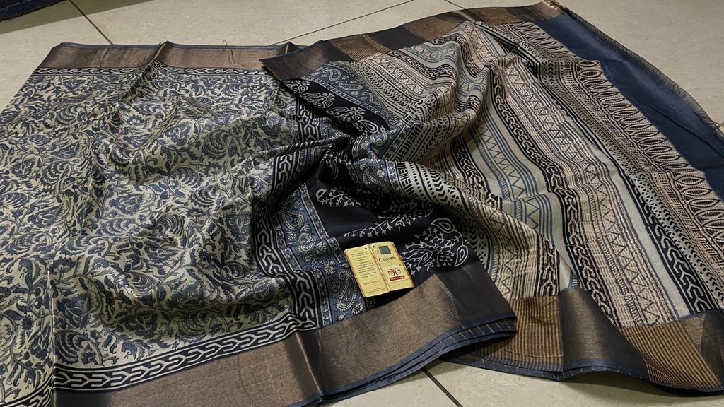 Premium Tusser Silk Block printed Sarees 4553 