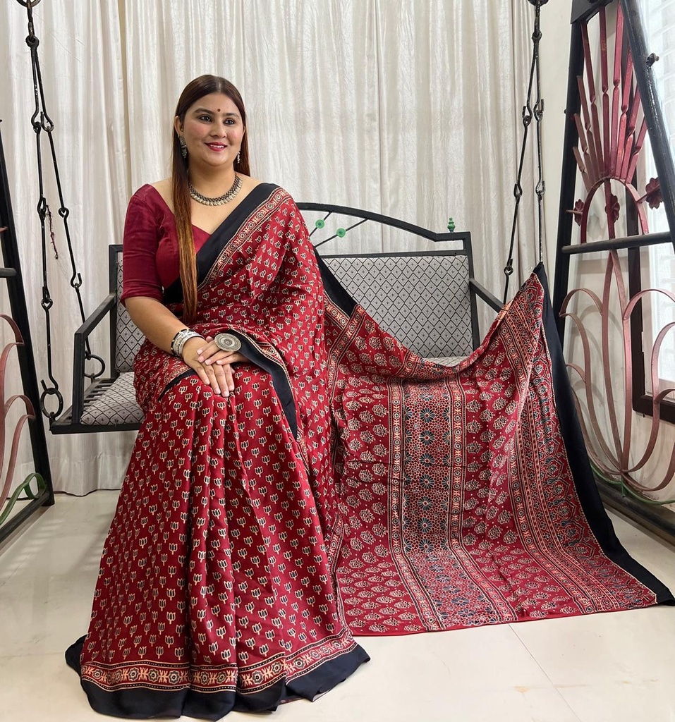 Ajrakh Modal Silk Saree 4243