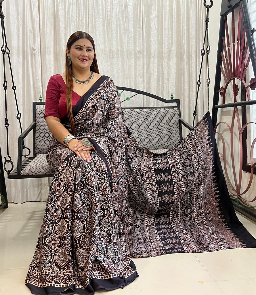 Ajrakh Modal Silk Saree 4243