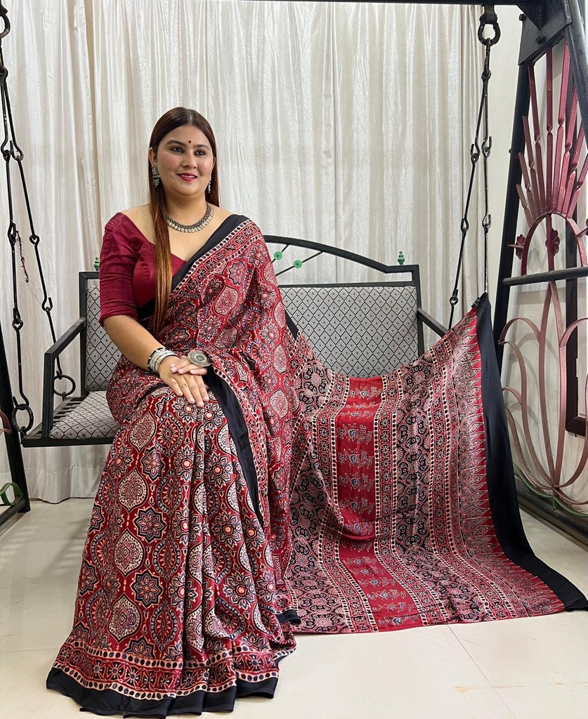 Ajrakh Modal Silk Saree 4243